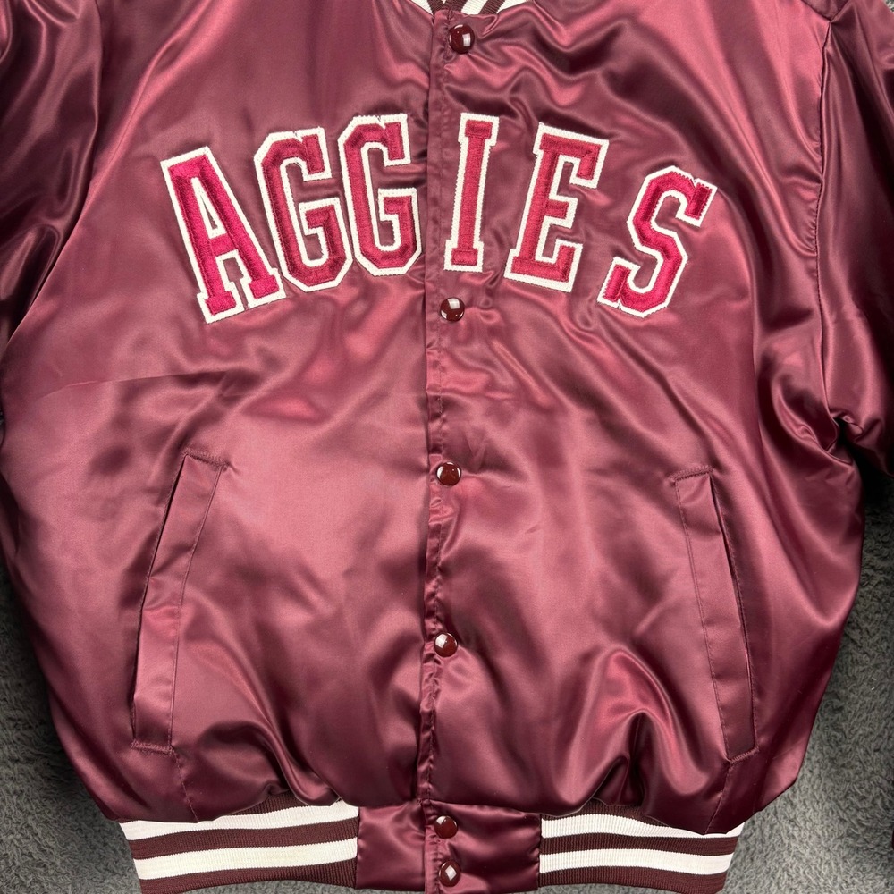 Vintage Swingster Aggies Bomber Jacket Mens Large Maroon‎ Satin Snap Front Coat - Picture 5 of 11